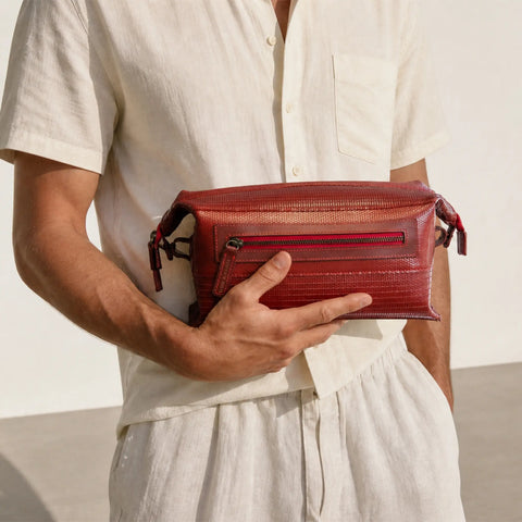 Washbags made from fire-hose by Elvis & Kresse