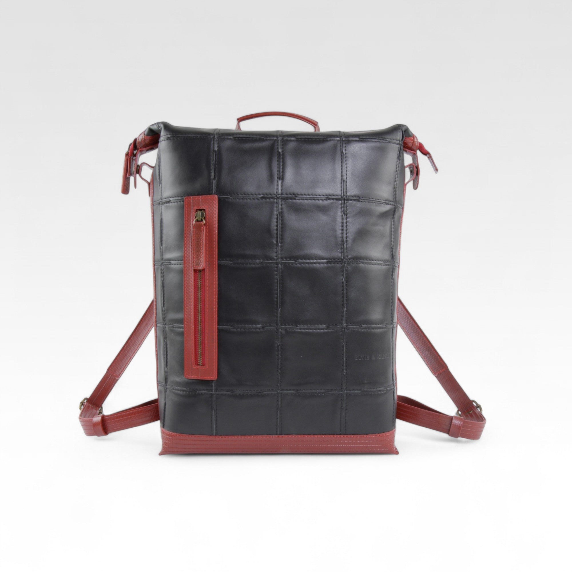 Handmade Guatemalan Red & Brown Leather Trim Backpack With Adjustable Straps red-leather-backpack-4.png?v=  main image 4