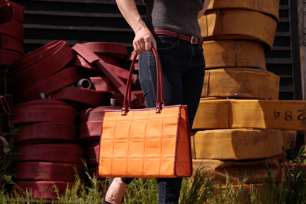 Recycled leather tote by Elvis & Kresse