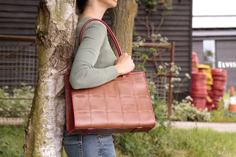 Recycled leather tote by Elvis & Kresse
