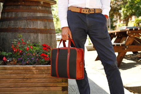 Eco-friendly recycled briefcases - upcyced fire-hose and printing blanket - Elvis & Kresse