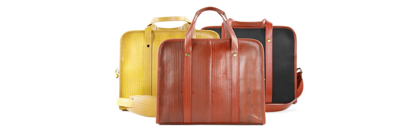 Eco-friendly recycled briefcases - upcyced fire-hose and printing blanket - Elvis & Kresse