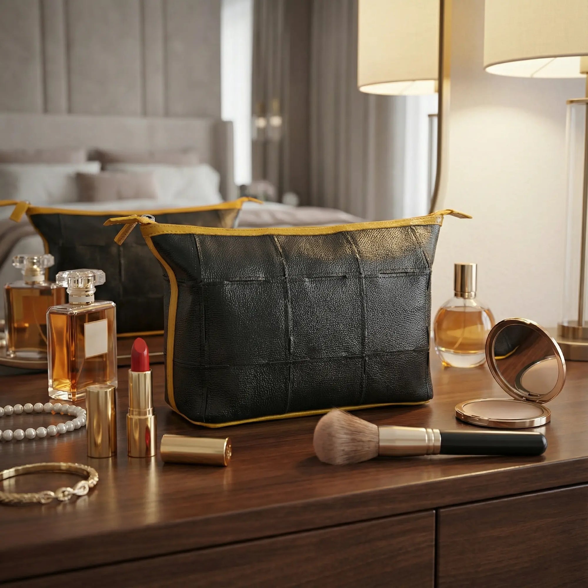 Cosmetics Case / Toiletry Bag | Leather & Fire-hose