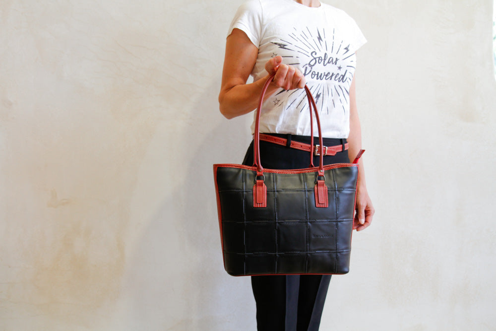 small leather tote bag