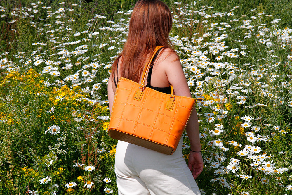 sustainable leather tote bag