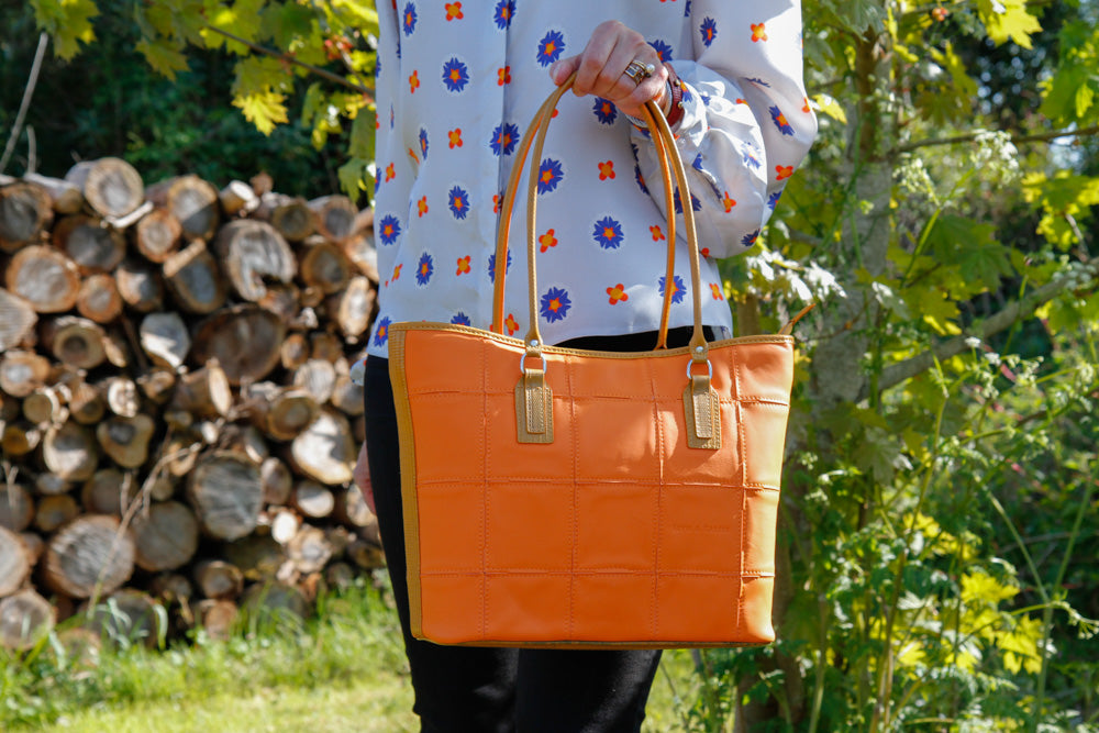 upcycled leather tote bag