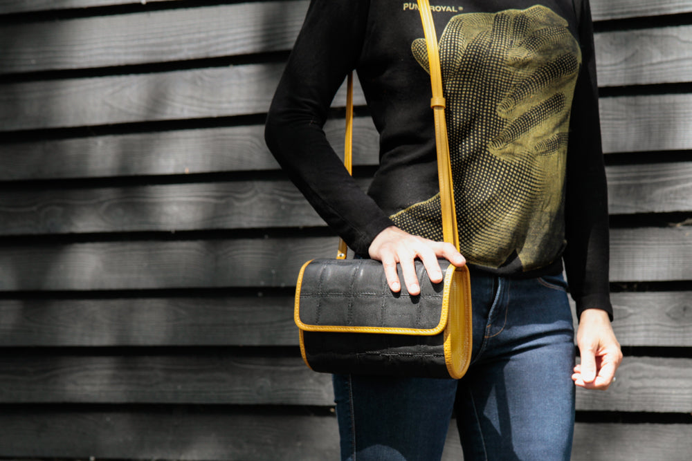 Upcycled leather crossbody bag