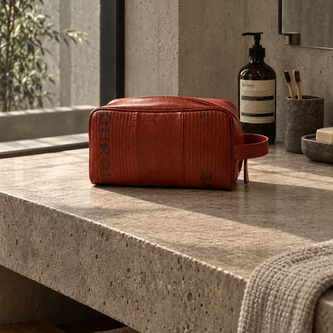 The Elvis & Kresse Large Washbag is ethically made using small-batch production and fair labour practices