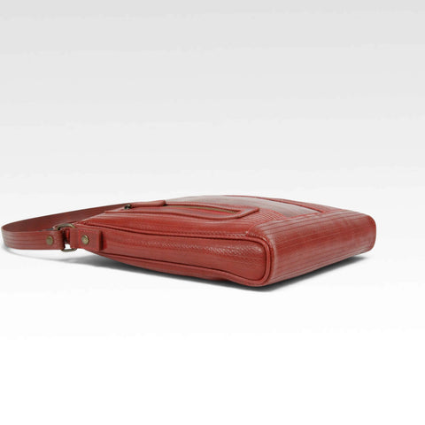 sustainable luxury messenger bag made from rescued materials