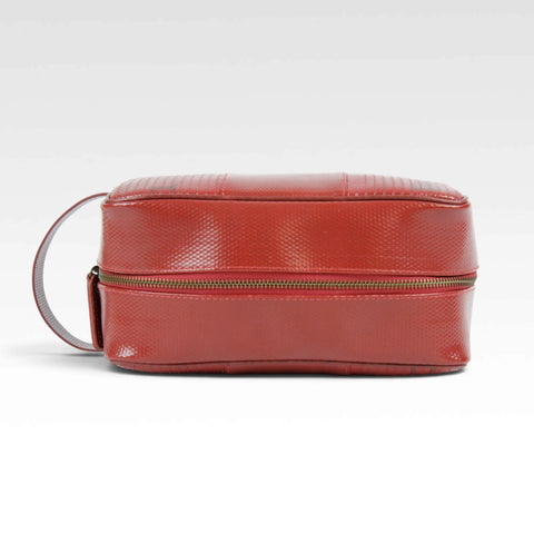 sustainable luxury wash bag made from rescued materials