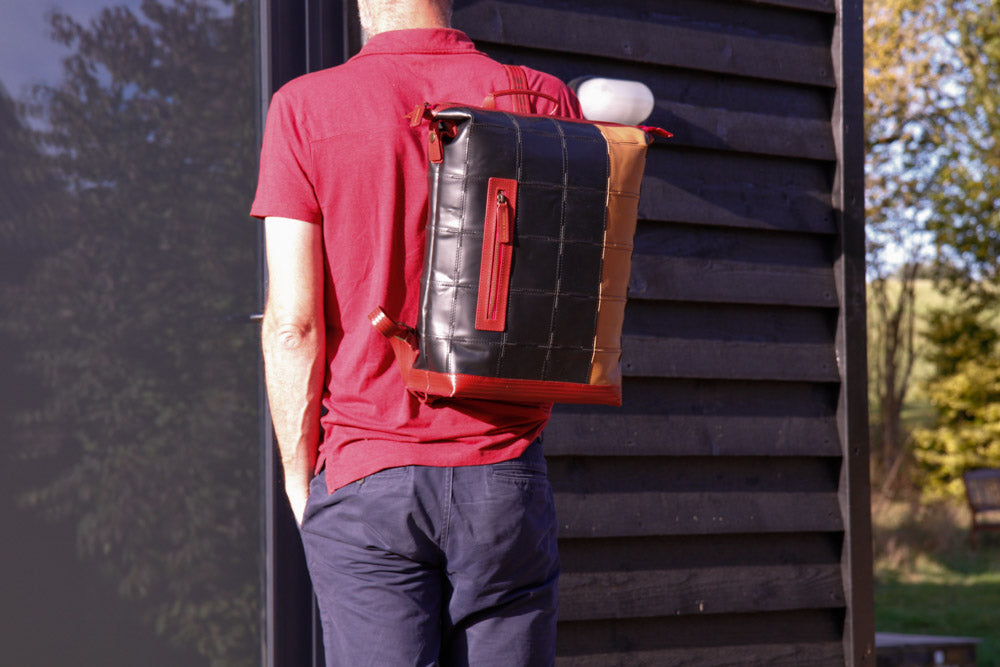 recycled leather back pack by Elvis & Kresse