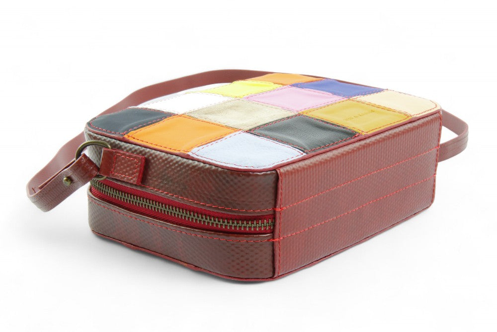 recycled leather crossbody bag