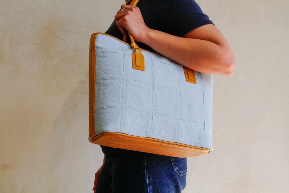 sustainable leather tote bag