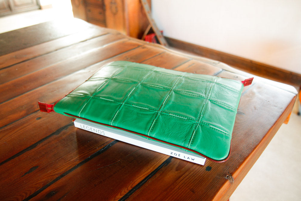 Upcycled leather laptop case