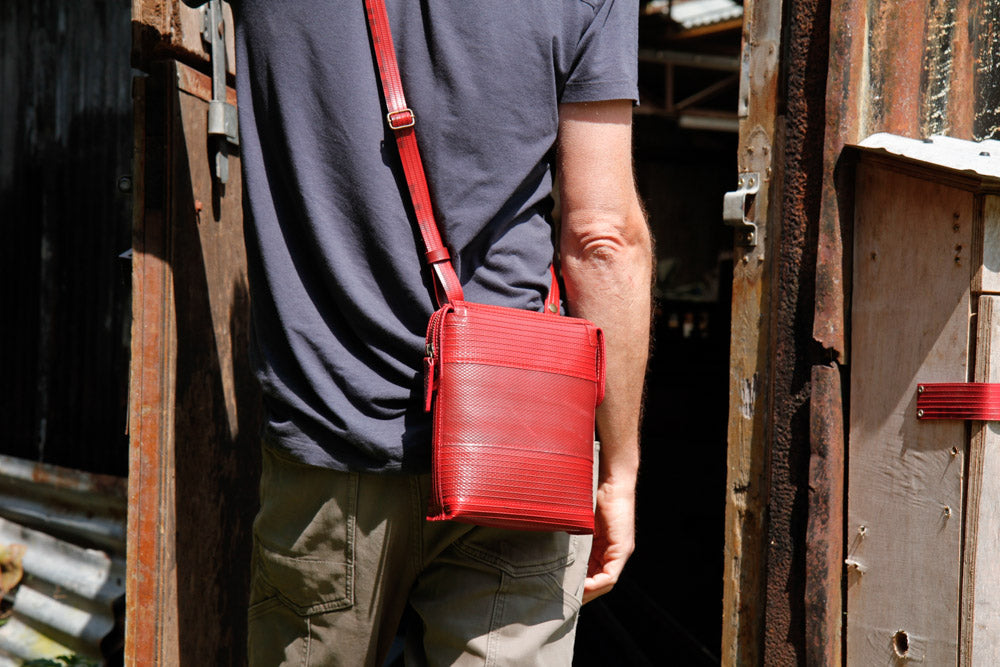 recycled fire-hose crossbody bag