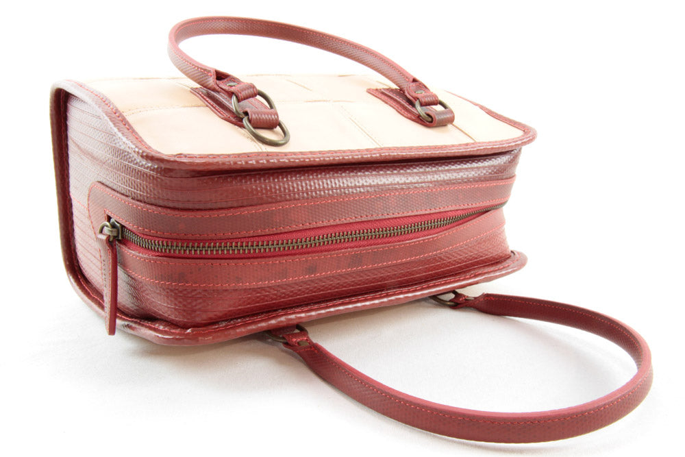 upcycled leather handbag