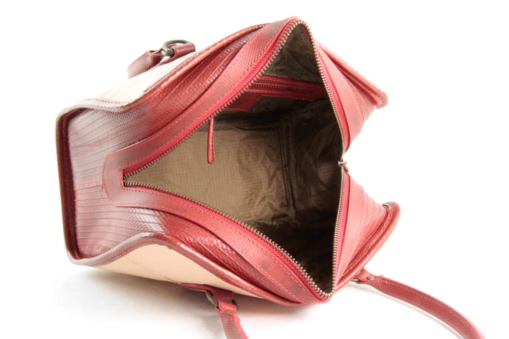 upcycled leather handbag