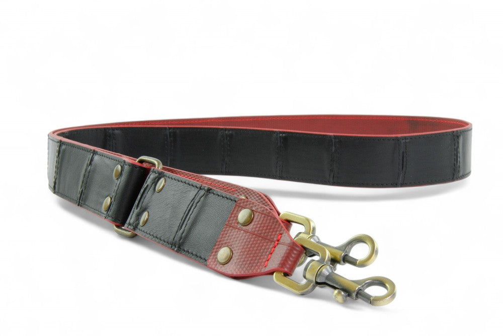 Recycled leather shoulder strap