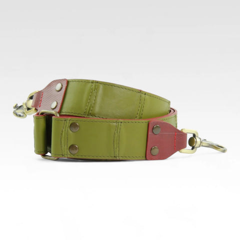 The Elvis & Kresse Leather Shoulder Strap made from rescued leather and decommissioned fire-hose