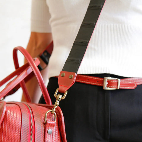 Sustainable shoulder strap, ethically made by Elvis & Kresse from recycled materials