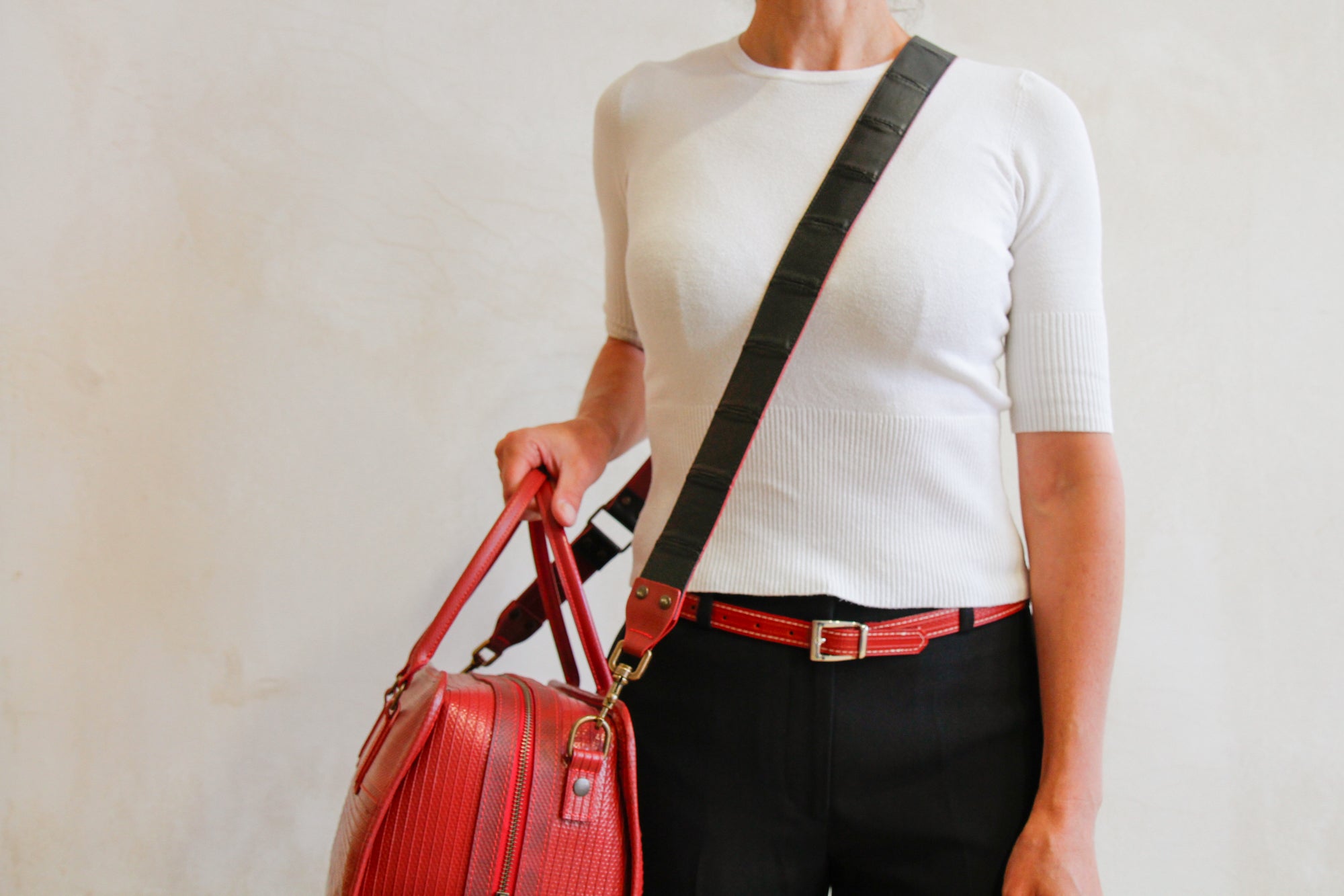 Upcycled leather shoulder strap