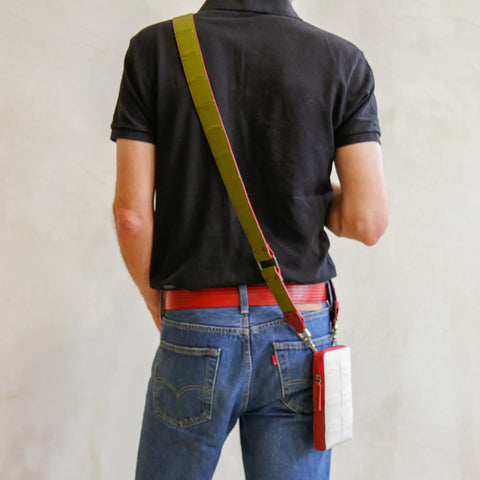 The Elvis & Kresse Leather Shoulder Strap made from rescued leather and decommissioned fire-hose