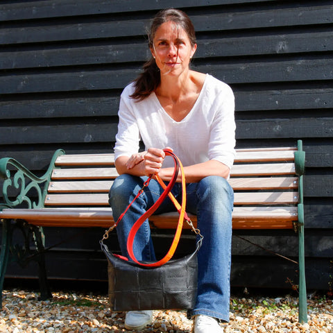 The Elvis & Kresse Leather Shoulder Strap made from rescued leather and decommissioned fire-hose