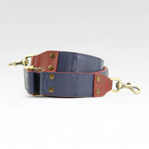 The Elvis & Kresse Leather Shoulder Strap made from rescued leather and decommissioned fire-hose