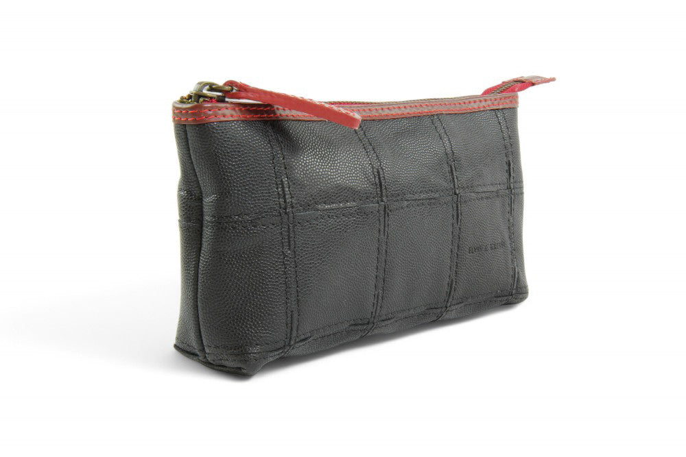 Upcycled leather toiletry pouch