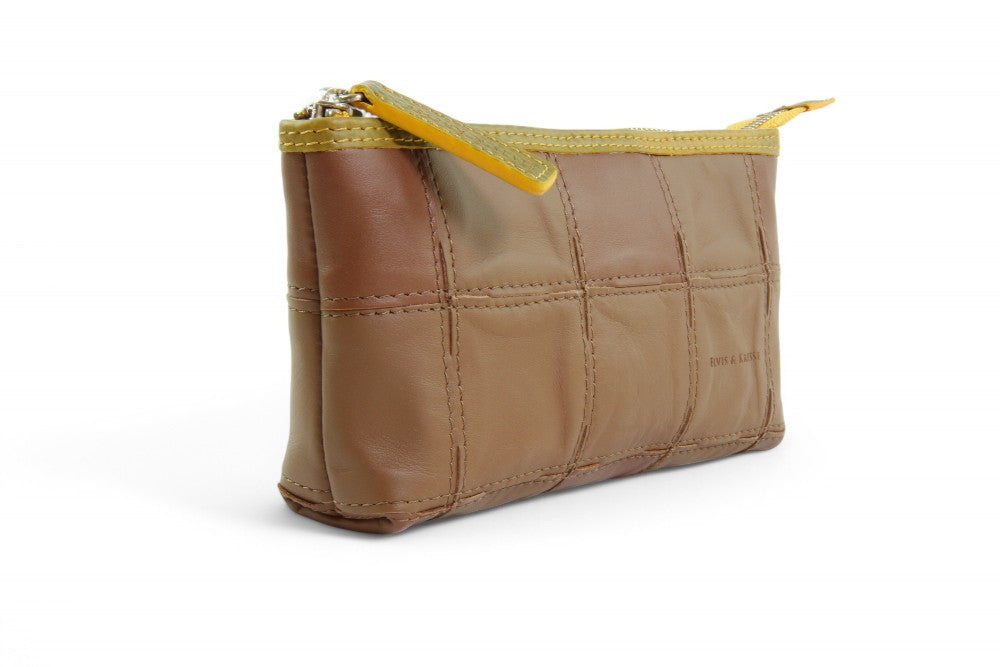 upcycled leather toiletry pouch