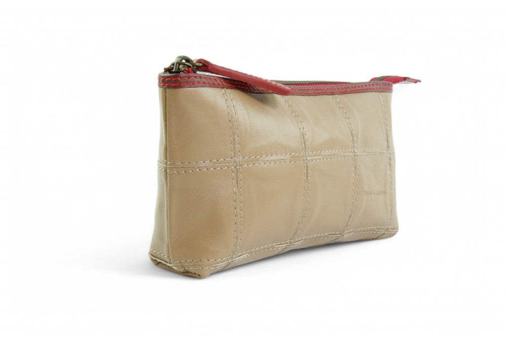 upcycled leather toiletry pouch