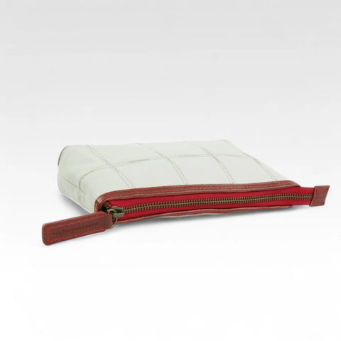 The Elvis & Kresse Toiletry Pouch made with hand woven rescued leather and upcycled fire-hose