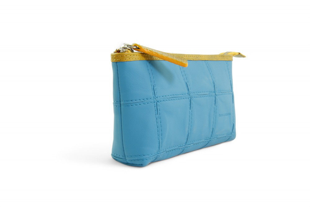 upcycled leather toiletry pouch
