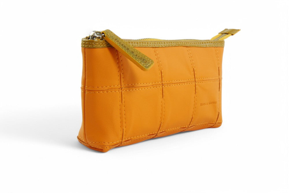 upcycled leather toiletry pouch