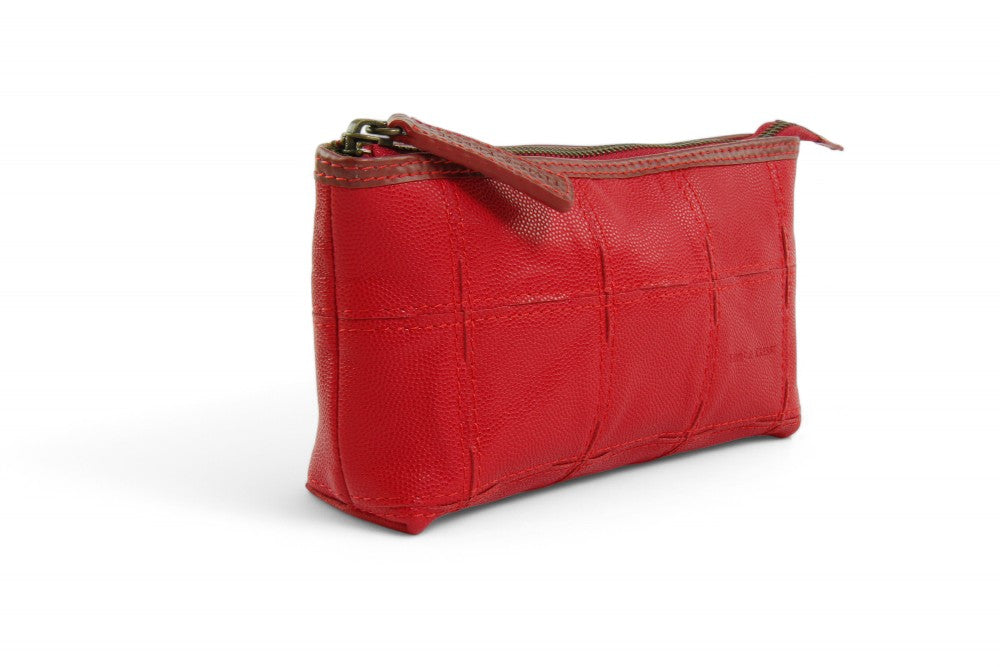 upcycled leather toiletry pouch