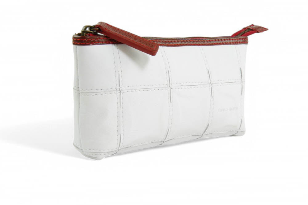 upcycled leather toiletry pouch