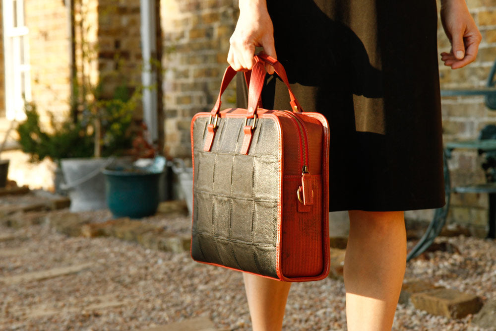 Recycled leather briefcase by Elvis & Kresse