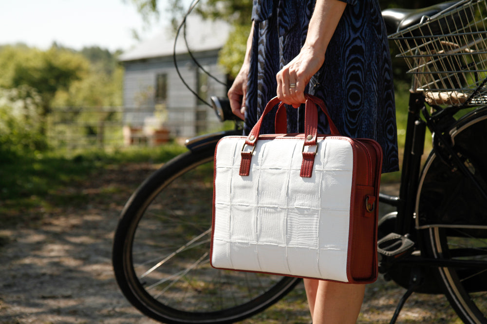 Recycled leather briefcase by Elvis & Kresse