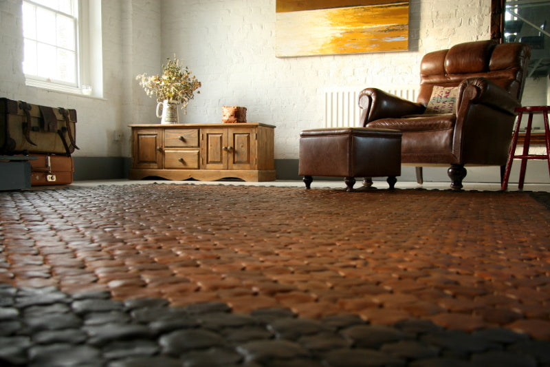 Elvis & Kresse Teams with FLOR for Woven Scrap-Leather Rugs