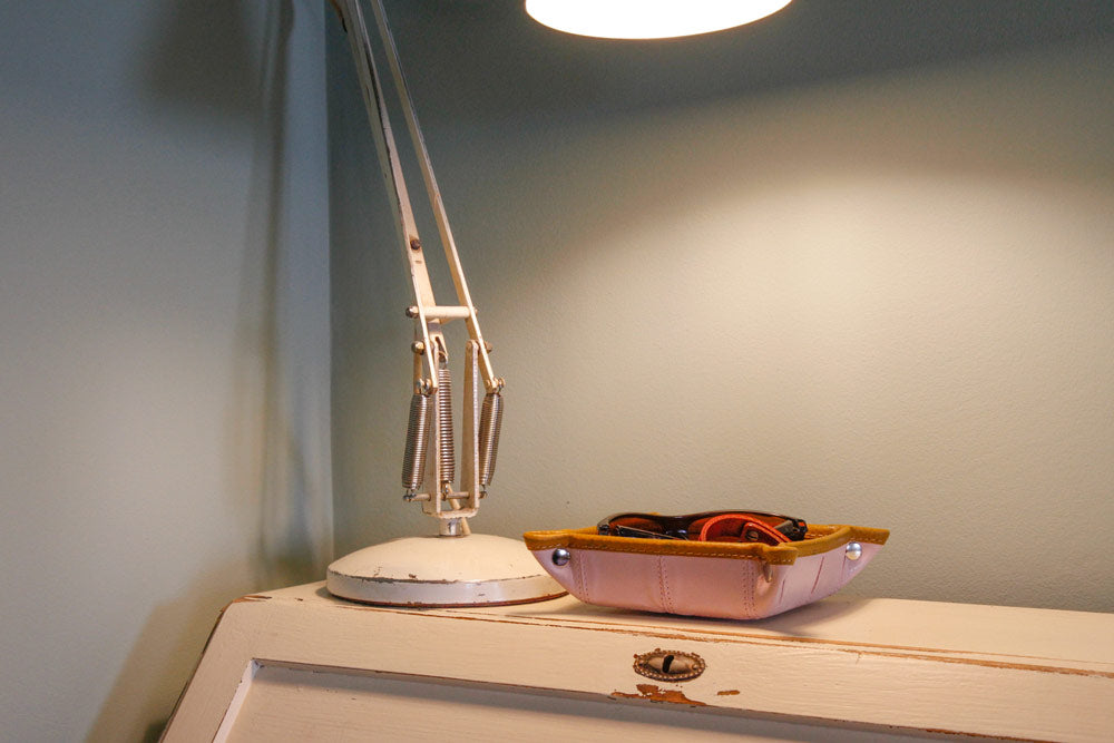 recycled leather desk tidy by Elvis & Kresse