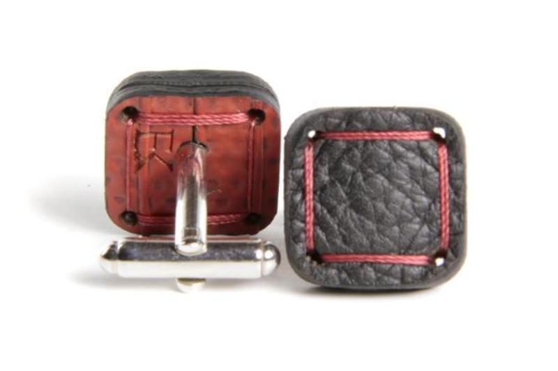 Elvis & Kresse cufflinks - hand made from Reclaimed Burberry leather offcuts and London Fire Brigade hose