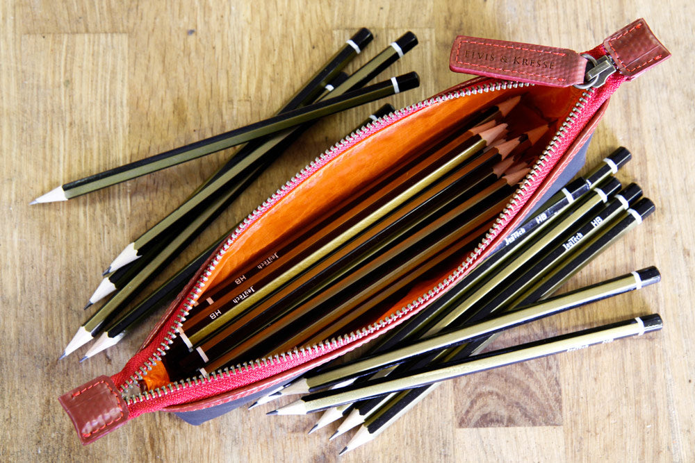 Recycled leather pencil case by Elvis & Kresse