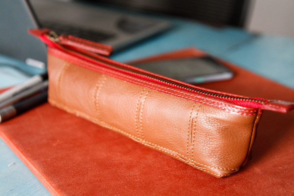 Recycled leather pencil case by Elvis & Kresse