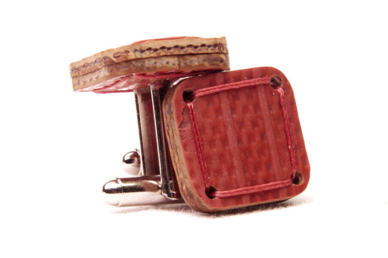 Upcycled fire-hose cufflinks